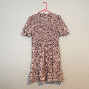 Pink Floral Smock Dress Puff Sleeves Ruffle Trim Cottage Core